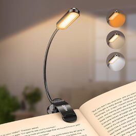 LED лампа для читання Gritin з кліпсою, USB-зарядка, 11 світлодіодів, 3 рівні яскравості, 3 режими температури кольору, гнучка на 360°, чорна