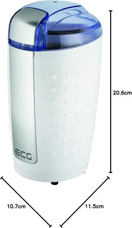 Електрична кавомолка ECG KM 110 для кави та горіхів, з нержавіючої сталі, біло-срібна