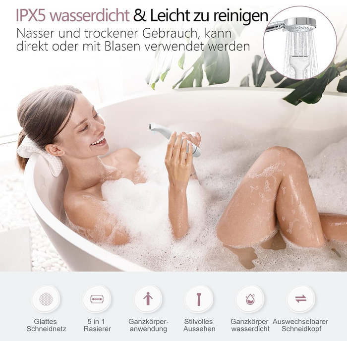 Електричний жіночий триммер 5-в-1 для бікіні, обличчя, ніг та під пахвами. Бездротовий, вологостійкий, з USB-зарядкою