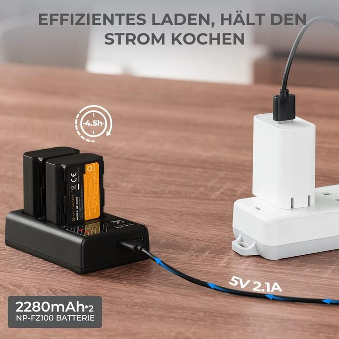 Запасний акумулятор K&F Concept NP-FZ100 (2 шт.) 2280mAh з USB зарядним пристроєм для камер Sony Alpha 9, A9R, A9S, A7RIII, A7 III, A7RIV, ZV-E10ii