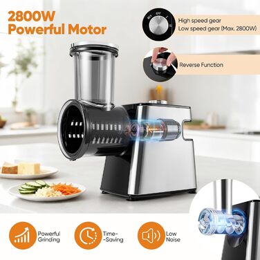 Електричний м'ясоруб 2800 Вт з насадками для овочів та сиру, кухонний комбайн 5-в-1 для м'яса, овочів, сиру та приготування ковбас