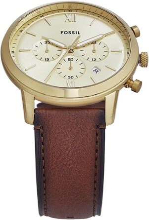 Годинник чоловічий Fossil Neutra Chronograph, шкіряний ремінець (коричневий/золотий), кварцовий механізм