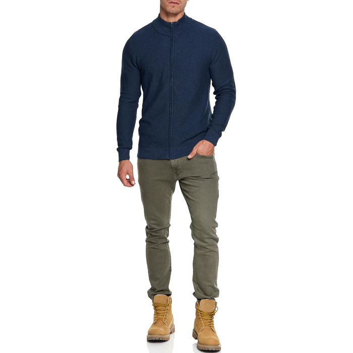 Чоловічий кардиган Indicode INWestmoon з коміром-стійкою | Тонкий в'язаний кардиган з бавовняної суміші (3XL, Navy)