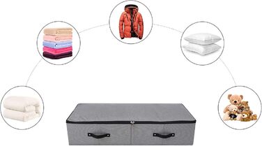 Складана коробка для зберігання під ліжком з ручкою, блискавкою, для ковдр, одягу, постільної білизни, 90×42×18 см, чорно-сіра