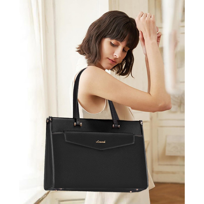 Сумка для ноутбука LOVEVOOK жіноча водонепроникна, сумка для роботи та навчання, бізнес-портфель, 17.3 дюйми, чорний/бежевий/коричневий