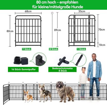 Вольєр для цуценят 544 см, 80 см у висоту, 8-секційний складний вольєр для тварин з дверцятами, вольєр для собак, котів, кроликів, для саду, збірка без інструментів, 8 секцій