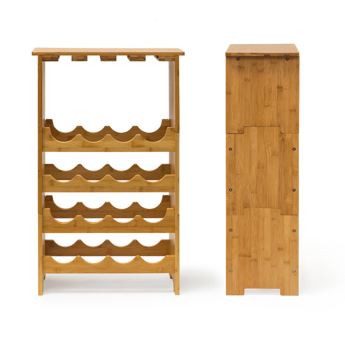 Relaxdays Bamboo Wine Rack for 16 Bottles and 12 Glasses