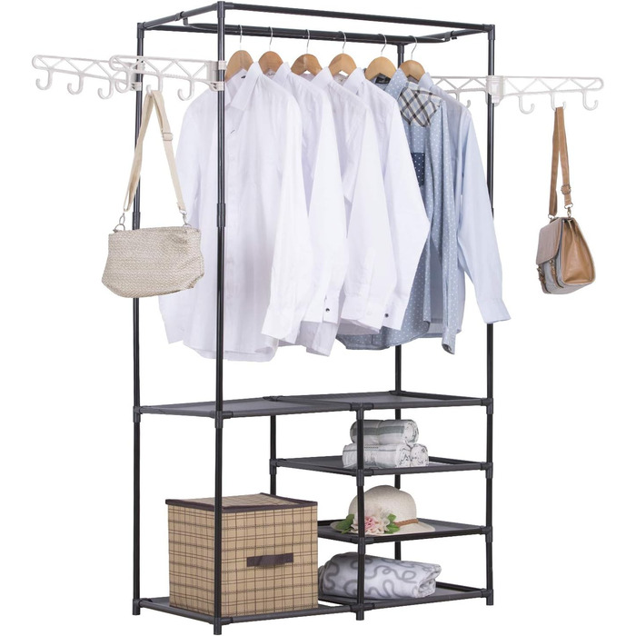 Wardrobe open, coat rack with clothes rail and 12 hooks, freestanding wardrobe with shelf, for dressing room, bedroom, 44 x 87 x 158 cm, Black