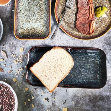 Набір керамічних тарілок YA JU (4 шт.) для основних страв, стейків, пасти, ризотто та закусок. Мікрохвильова піч, духовка, мийка посуду, стійкість до подряпин. Чорний прямокутний посуд