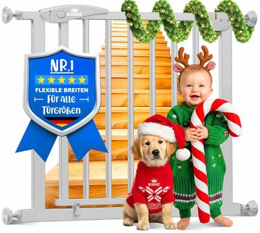 Захист для сходів KIDIZ без свердління | Ширина: 74-80 см, висота 75 см | Захист від падіння для дітей та собак | Одноручний відкривання, система Open-Stop 90°, сірий