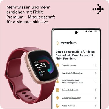 Смарт-годинник Fitbit Versa 4 – фітнес-трекер з GPS, телефоном, 6 днів роботи від акумулятора, 40+ режимів тренувань, сумісний з Android/iOS, рожевий пісок / алюміній, колір мідно-рожевий