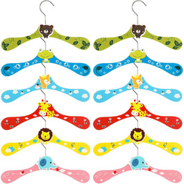 Дерев'яні вішалки для дитячого одягу з мотивом тварин, 12 шт.