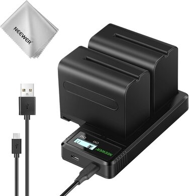 Зарядний пристрій NEEWER Dual USB з 2 шт. акумуляторами 6600mAh NP-F970, швидка зарядка для Sony NP-F970 F960 F950 F770 F750 F570 F550, Handycam, LED-ліхтарі, моторизовані слайдери NEEWER