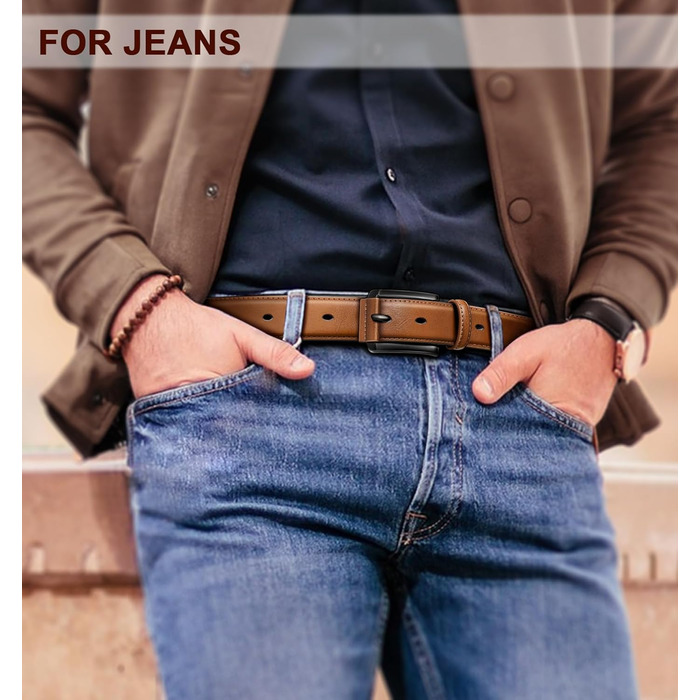 Чоловічий ремінь KEMISANT 2 шт. – шкіряний ремінь для чоловіків, повсякденний, для гольфу, до джинсів, 3,5 см (2 шт., Чорний/Tawny6327, 44-46)