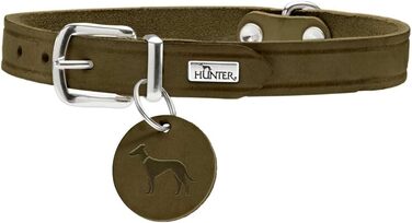 Нашийник для собак HUNTER AALBORG оливковий, міцне шкіряне обплетення, для спорту та повсякденного використання, з шкіряним брелоком, Made in Germany, розмір 37
