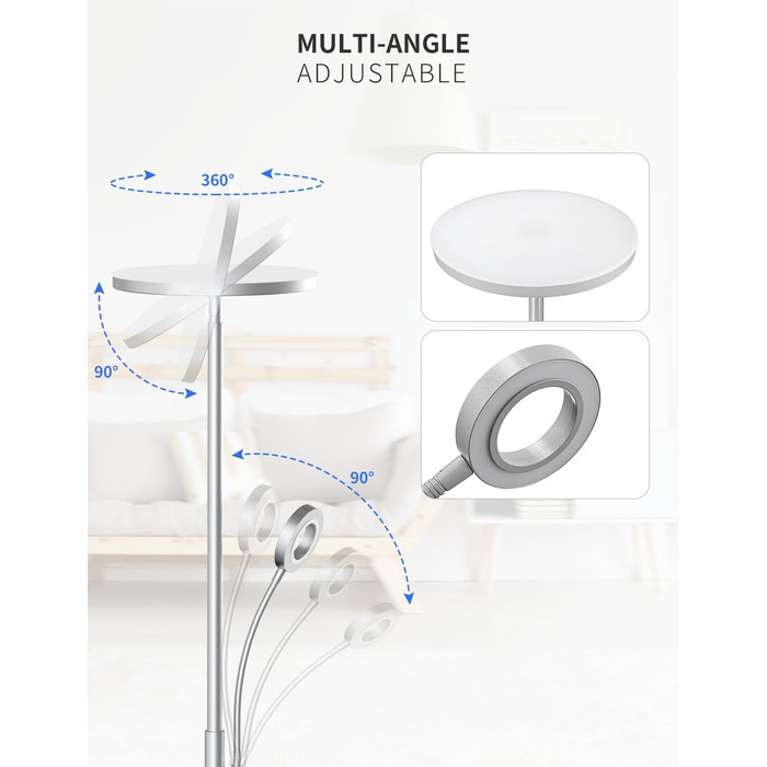 LED-підлогова лампа Modlicht 35W з регулюванням яскравості, чорна, 4200LM, з пультом та сенсорним керуванням, 3000-6000K, для вітальні, спальні, офісу