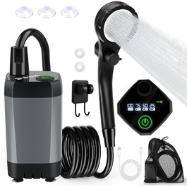 HOTOIQ Portable Electric Camping Shower with Pump - Outdoor Shower Set for Camping, Travel, Garden, Hiking, and Car Washing