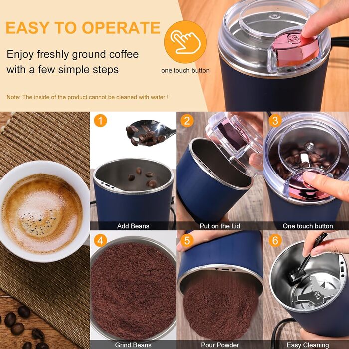 Weinsamkeit Electric Coffee Grinder, Electric Spice Grinder and Coffee Grinder with Stainless Steel Impact Blade & Safety Lid, 200W Powerful Motor Coffee Grinder for Nuts, Coffee Beans, Spices