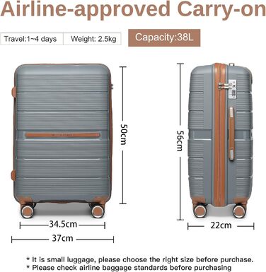 Чемодан British Traveller Mittelgroß: міцний валіза на 8 коліщатках з TSA-замком, 66 x 43.3 x 28.5 см (Сірий/Коричневий)