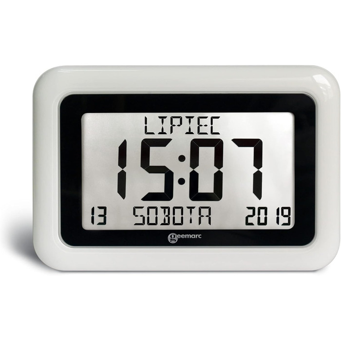 Calendar Clock - Geemarc Viso10 with automatic time setting and large letters - For people living with Alzheimer's - Battery operated - No backlight - Version DE - White