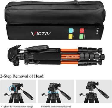Штатив для камери Victiv 182 см, алюміній, легкий, компактний, для DSLR, 360° поворотний кулачковий кріплення, тримач для телефону, для YouTube, Vlog, відеоконференцій - оранжевий