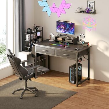 Small Black Computer Desk with Fabric Drawers - Home Office & Gaming - 39.4 inch