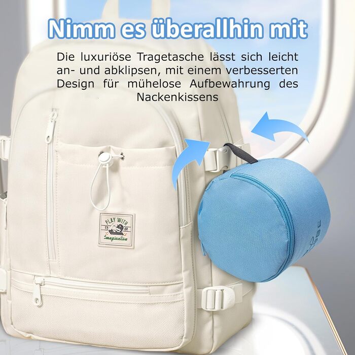 Подушка для шиї Proglobe, 100% Memory Foam, ортопедична, для подорожей (літак, авто, поїзд), з 3D-маскою для сну, сітчаста сумка (світло-блакитна)