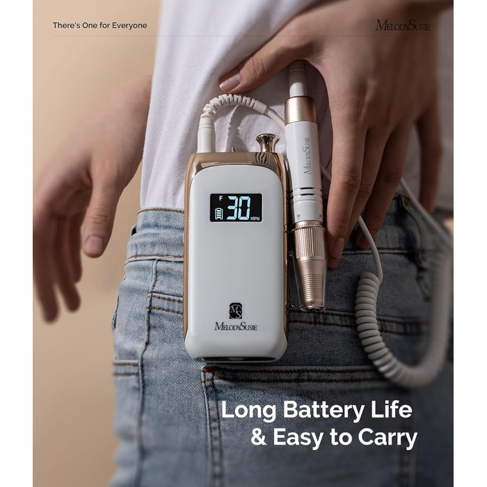 Професійний електричний фрезер для нігтів MelodySusie, акумуляторний, для акрилових нігтів, бездротовий, портативний, для манікюру та педикюру вдома та в салоні (Білий)