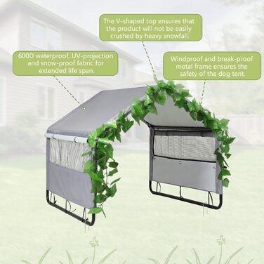 Будка для собак Outdoor 120x120x100 см, водонепроникна, сітка, сірий колір