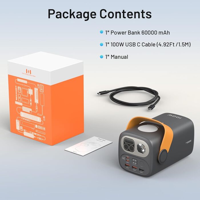 Power Bank Selore&S 60000mAh 100W з 5 портами USB-C для iPhone, Samsung, MacBook, iPad Pro, Switch, Steam Deck, Surface Go (Сірий)