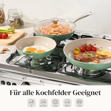 Redchef Ceramic Induction Nonstick Fry Pan Set - 6 Piece with Lids (20, 24, 28cm) - PTFE, PFAS, PFOA Free - Oven & Dishwasher Safe