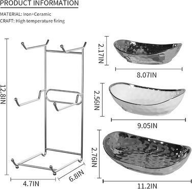 Набір для фруктів та овочів Acliys 3 яруси з кераміки, набір для кухні, порцелянові миски для зберігання фруктів, овочів, снеків, десертів, тортів, тарілка-решітка для вечірки, весілля, сріблястий