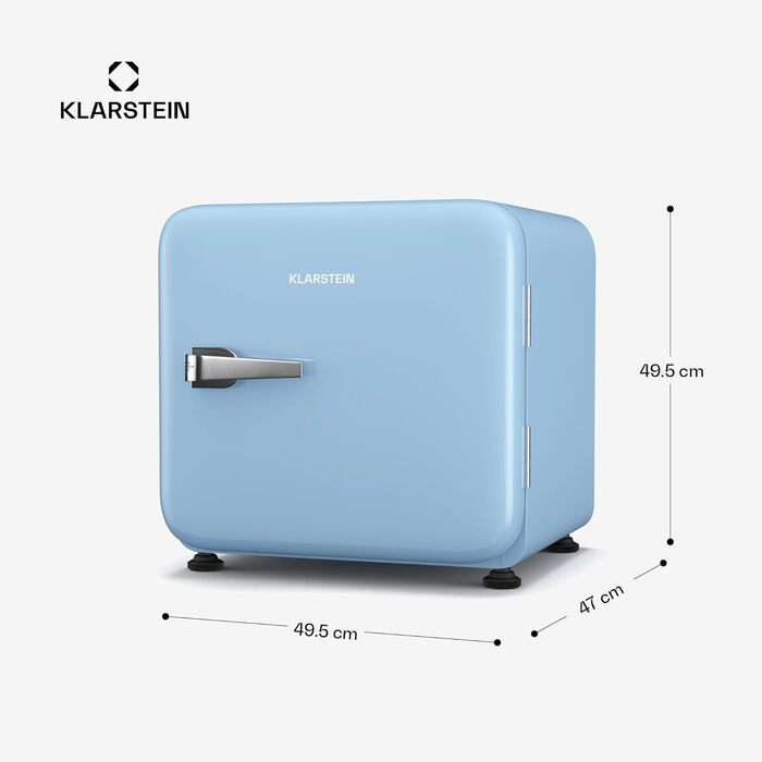 Klarstein Mini Fridge with Freezer Compartment - 32L Compact Refrigerator for Drinks & Cosmetics, Retro Mini Bar, Quiet Small Fridge, Skincare Cooler for Room (43L, Energy Class E, Blue)
