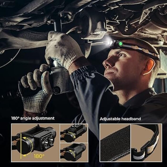 Світлодіодний налобний ліхтар з червоним світлом, D25LR, надяскравий, USB-C, 90° поворот, високий CRI, біле та 660 нм червоне світло для бігу, кемпінгу