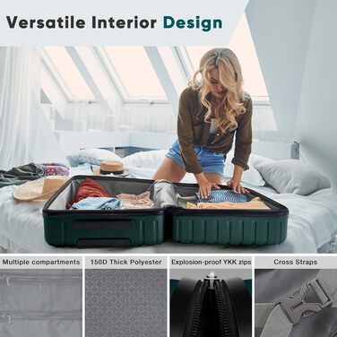 Набір валіз SHOWKOO 2 шт. з жорстким корпусом, 65см+75см, розширюваний, ультралегкий, полікарбонат, з TSA замком та 4 колесами (темно-зелений, XL/75см)