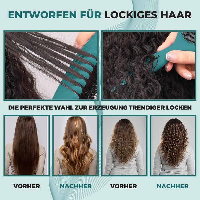 Щітка для волосся Lockenbürste Premium - для кучерявого волосся, біо-щітка з щетиною дикого кабана, без заплутування, оригінальна 3-в-1 для створення локонів (Ліловий/Блакитно-зелений)