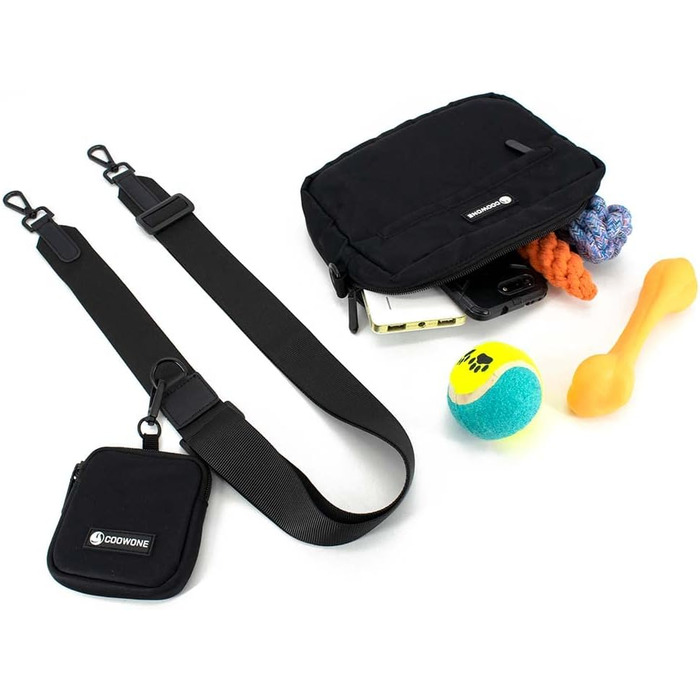 Сумка для ласощів для собак COOWONE, водонепроникна, з інтегрованим диспенсером для відходів, регульована через плече (Чорна)
