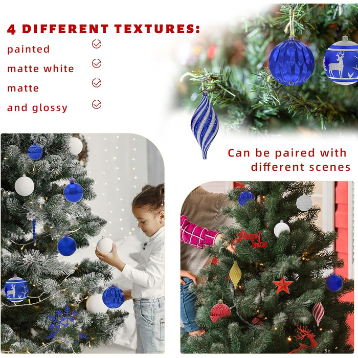 Набір прикрас для ялинки Aufun 108 шт. Преміум, пластикові кулі, верхівка, зірка, безпечні прикраси, ялинкові кулі, багаторазові, декор (шампань) (блакитний/срібний)