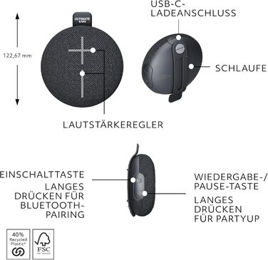 Портативна Bluetooth колонка Ultimate Ears MINIROLL: Водонепроникна, пилозахисна (IP67), потужний бас, чорний колір