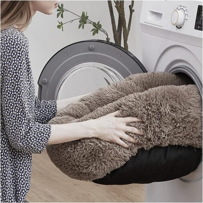 М'яке ліжко для собак та котів великих порід - кругле пухнасте ліжко з високими бортиками - антиковзаюче дно - силіконова наповнювач - комфортне місце для сну - 90 см - зручне та довговічне - бежеве