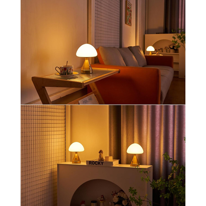 Бездротова настільна лампа-грибок, акумуляторна, з сенсорним регулюванням яскравості, мініатюрна золота атмосфера для спальні, їдальні, патіо, ванної кімнати