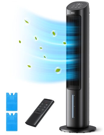 Охолоджувач повітря Dreo з водяним охолодженням, тихий, 40-дюймовий, з поворотом 80°, 3 режими, 4 швидкості, з пульт керування (білий/чорний)