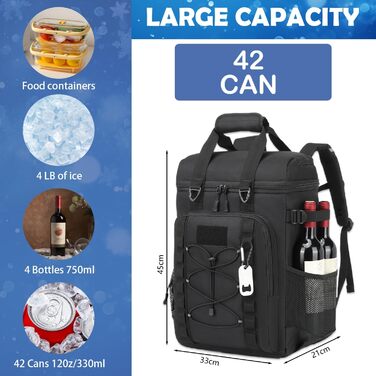 Терморюкзак для пікніка на 42 банки: чорний, тактичний, ізольований, для відпочинку на природі