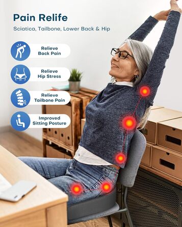 Ортопедична подушка для сидіння Feagar з Memory Foam, ергономічна подушка для офісного крісла, візка, автокрісла, для спини, чорна