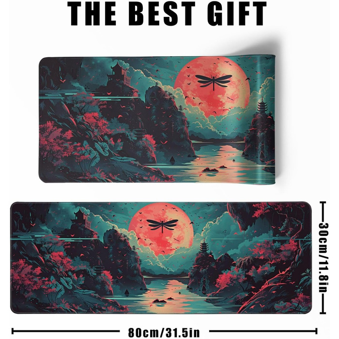 MiaVibte килимок для столу з Японії, Riverside Повний Місяць, ігровий килимок для миші, XL килимок для клавіатури, килимок для комп'ютера/ноутбука, 80 x 30 см, декор столу (Модель 31)
