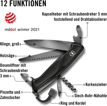 Швейцарський ніж Victorinox Ranger Grip 55 Onyx Black – мультитул з 12 функцій, чорний, 130 мм