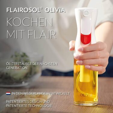 Розпилювач олії Flairrosol Olivia 130 мл зі скляною пляшкою, золотий колір. Дозатор для олії з контролем порцій для кухні, салатів, грилю та випічки