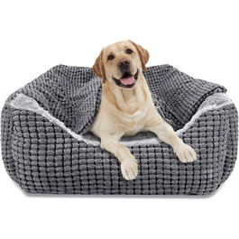 Dog Bed for Medium-Sized Dogs, Dog Basket with Removable Blanket, Corduroy Dog Beds Fluffy Washable, Non-Slip Dog Basket, Dog Sofa with High Edge Fits up to 18kg Pets (76x61x23cm) (L 89 x W 64 x H 23 cm)