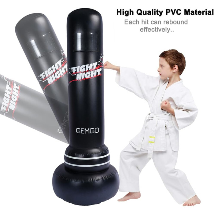 Boxsack with stand for children and adults, JanTeelGO children's boxing bag 180 cm with pocket design, 0.4 mm thick PVC Big Speed Ball – Instant rebound, Tumbler for Karate