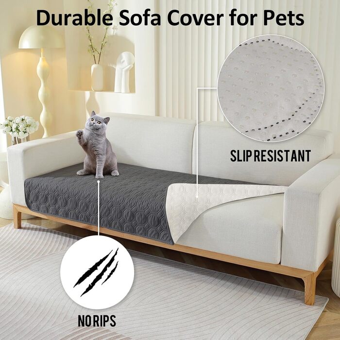 Водонепроникний килимок для собак, 76 x 178 см, великий, миючий, з антиковзним покриттям, м'який, для великих та маленьких собак, захист меблів, сірий